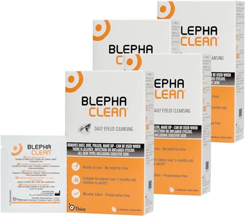 80 Blephaclean Daily Eyelid Wipes - Gentle Cleansing for Blepharitis and Dry Sensitive Skin | Preservative-Free Formula and Soothing Effective Dry Eye Relief | 20 Sterile Wipes x 4 packs