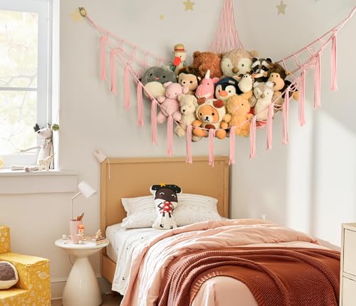 image for mirolam Large Stuffed Animal Storage Hammock Corner Net - Pink Room De