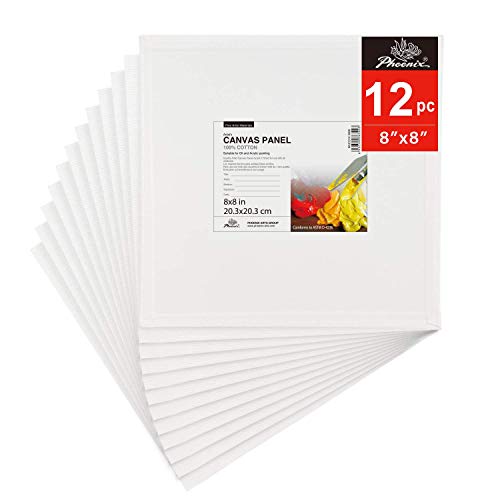 PHOENIX Painting Canvas Panel Boards - 8x8 Inch / 12 Pack - 1/8