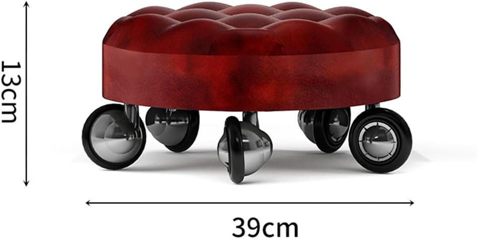 Low Roller Stool with 360° Swivel Wheels, Low-Height Short Rolling Stool Seat, PU Leather Small Mechanic Chair, Rolling Stools for Pedicure, Garage, Shop, Library Black