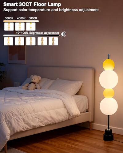 Image of Lightdot Yellow Globe Floor Lamp with 3 Color Temperatures LED Bulbs Included,Dimmable Floor Lamps with Touch Switch,Unique Modern Standing Tall Lamp for Bedroom Living Room /Sofa Beside /Corner Decor