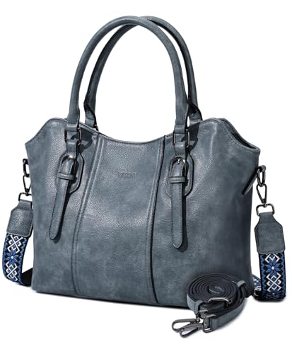 VASCHY Hobo Bags for Women, Vegan Leather Top Handle Satchel Shoulder Handbag Purse with Crossbody Guitar Strap for Work/Travel/College Blue