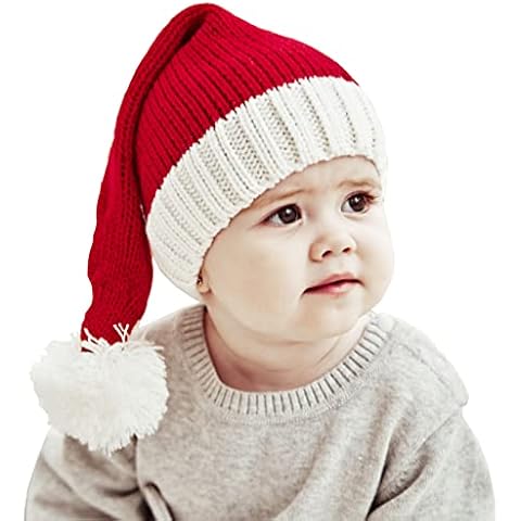 Christmas Hat for Kids, Santa Hat Winter Hat for Baby Slouchy Beanie Windproof Warm Knit Christmas Decoration Cap Red Cover
