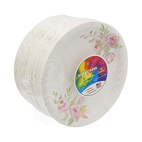 8.5 Inches Disposable paper plates with floral pattern-Dinner Plates and Dessert Plates for Bridal Shower, Baby shower, Wedding, Anniversary, Birthday, Holiday. (100 pcs) Cover