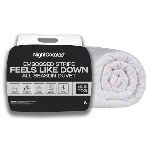 Night Comfort 10.5 Tog Double Duvet All Seasons Feels Like Down Hotel Collection Microfibre Soft Touch Satin Stripe Duvet
