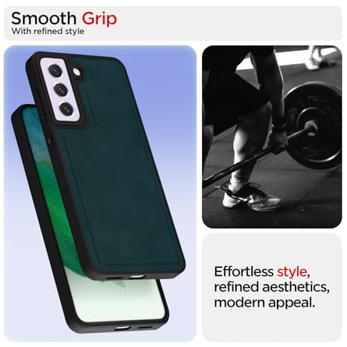 Image of Amazon Basics Back Cover for Samsung Galaxy S21 FE 5G | Premium PU Leather | Soft Touch Finish | Full Camera Protection | Raised Edge Bumper Case (Green)