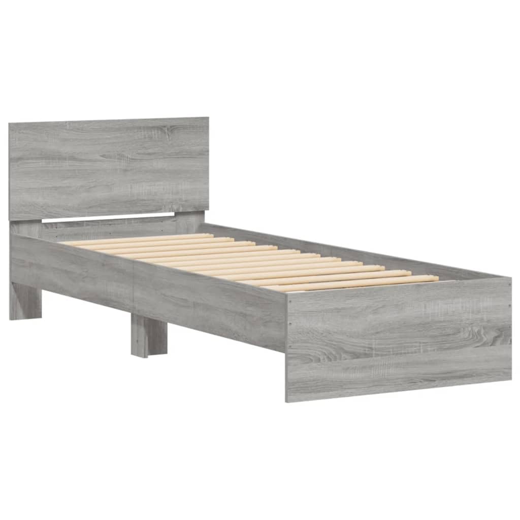 vidaXL Bed Frame without Mattress with Headboard Grey Sonoma 90x190 cm