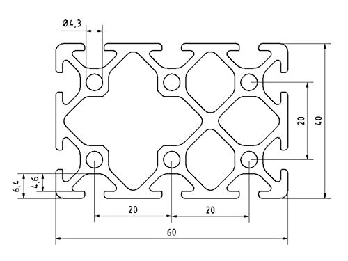 Profil aluminiowy 40x60L typ I rowek 5 (lekki), srebrny eloksalowany profil aluminiowy 40x60 profil aluminiowy 40x60 profil systemowy monta?owy 1600 mm