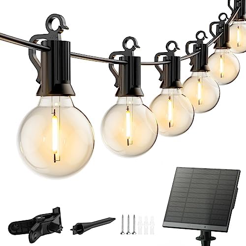 Minetom 2Pack 29Feet Solar String Lights Outdoor Patio Lights with 25 LED Shatterproof Bulbs, 3 Light Modes, Weatherproof Hanging Lights for Backyard Bistro Decor, E12 Base, 2700K, Not Connectable