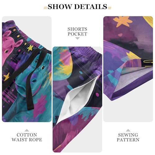 Men's Pajama Shorts Colorful Hippo Pattern Artwork Mens Sleep Pants with Pockets Soft Short Pajama Bottoms3