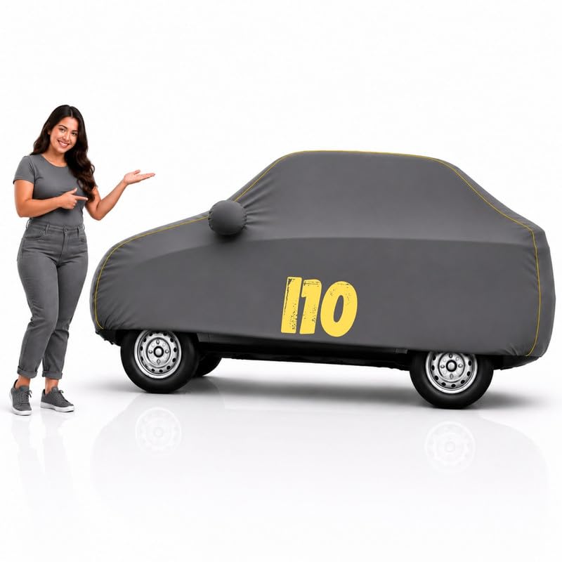 Image of Long-Life 100% Waterproof i10 Car Body Cover for Dust & Rain, Compatible with All Models of i10 Car Cover, Comes with Bird Droppings, Scratch, UV and Paint Protection - Grey