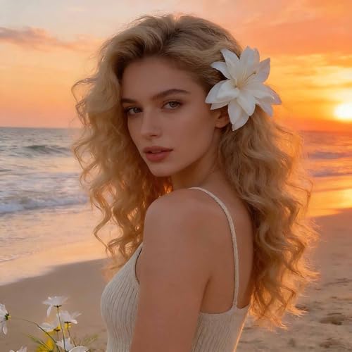 Pinza Grande para Cabello con Flor de Tela Blanca miniatura 5