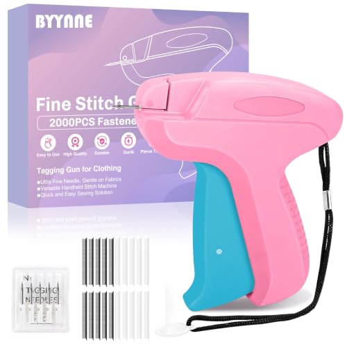 Image of Stitch Gun for Clothes - Handheld Quick Clothing Fixer - Tagging Gun for Clothing, Sewing Kit - Includes 6 Fine Needles, 1000 White & 1000 Black Fasteners (Pink Blue)