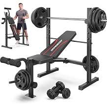 OPPSDECOR Weight Bench Set, Multi-Function Adjustable Bench Press with Squat Rack Leg Extension & Leg Curl Workout Bench Foldable Workout Bench Flat/Incline/Decline Upgrade Weight Benches for Home Gym