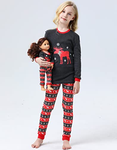 Image of Babyroom Girls Matching Doll&Toddler 4 Piece Cotton Pajamas Toddler Christmas Sleepwear