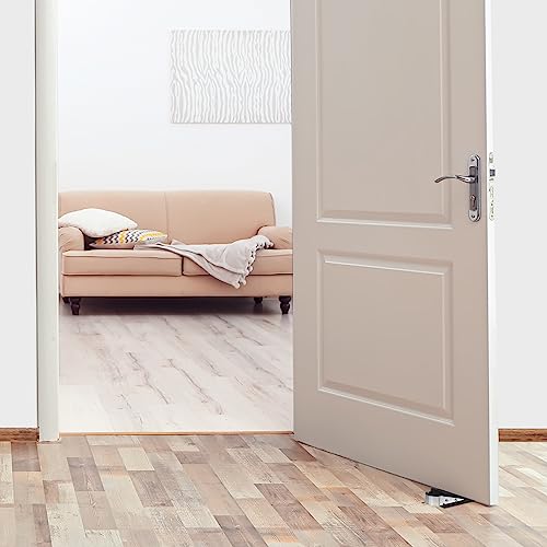 Relaxdays Türkeil 4er Set, Türstopper Boden, Gummi & Edelstahl, HBT: 3 x 5 x 12,5 cm, rutschfeste Keile, schwarz/Silber