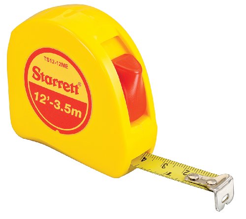 Starrett KTS12-12ME-N ABS Plastic Case Yellow Measuring Pocket Tape, English/Metric Graduation Style, 12' (3.5m) Length, 0.5