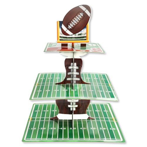 3-Tier American Football Cupcake Stand Tower Gridiron Football Cake Stand Goal Post Cardboard Dessert Tree Tower for Football Game Party Supplies Dessert Serving Tray for Super Bowl Decoration