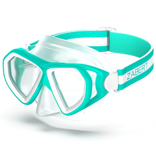 ZABERT Kids Swim Goggles Mask Nose Cover Fabric Strap - Snorkel Dive Swimming Snorkeling Scuba Diving - Age 6-14 Teal Green