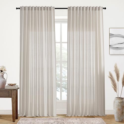 XTMYI Oatmeal Country Curtains for Living Room,Sheer Linen Shabby Chic Curtains for Bedroom 70 Inches Wide 9 Inches Long
