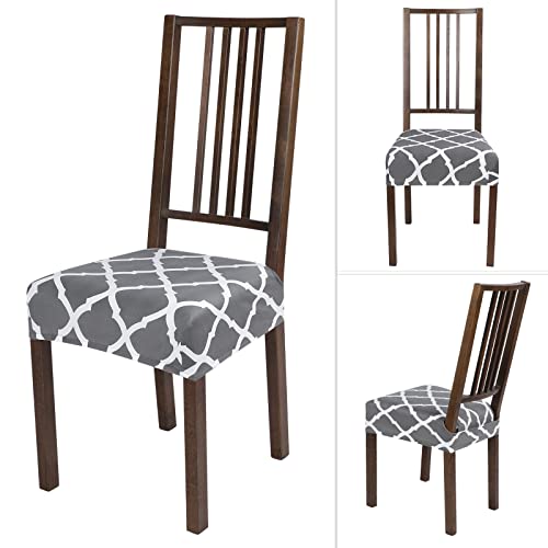 Ryoizen Seat Covers For Dining Room Chairs Grey Stretch Printed Chair Seat Covers Set Of 6, Removable Washable Upholstered Chair Seat Protector Cushion Slipcovers For Kitchen, Office #TOP4