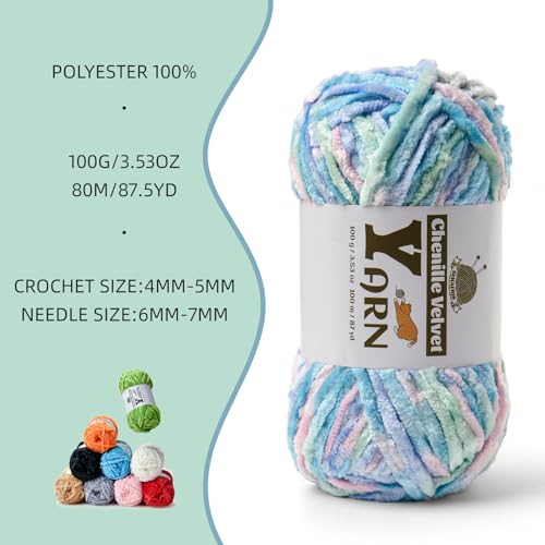 Image of 2 Pack Plush Chenille Chunky Yarn - Fluffy Velvet Yarns Crochet for Blanket Knitting and Crocheting - Soft Baby Yarn for Crocheting - Amigurumi Crochet Yarns 100g (87yds) (2 Candyfloss)