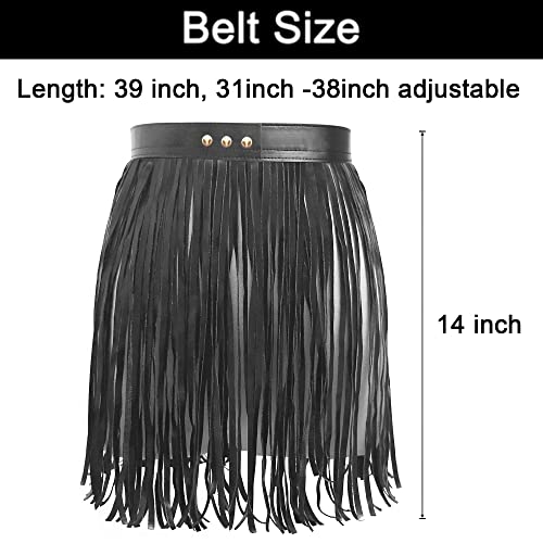 Macoking Fringe Belts For Women Leather Fringe Skirt Belt Black Tassel Belt Short #TOP4