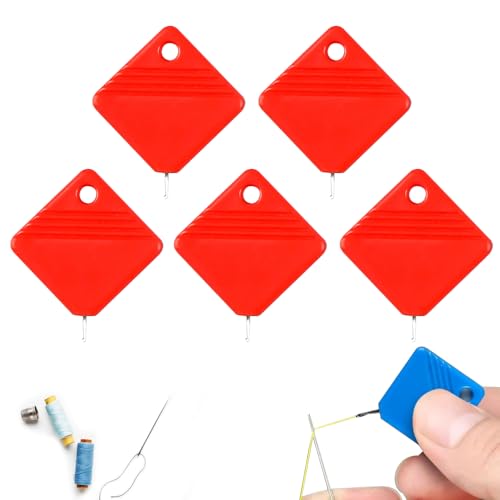 Simple Needle Threader, 2024 Newest Automatic Needle Threader Stringing Machine, Needle Threader for Hand Sewing, Automatic Sewing Machine Stringer, Sewing Supplies Tools (Red-5pc)