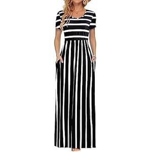 AUSELILY Women’s Short Sleeve Loose Plain Casual Long Maxi Dresses for Women 2024