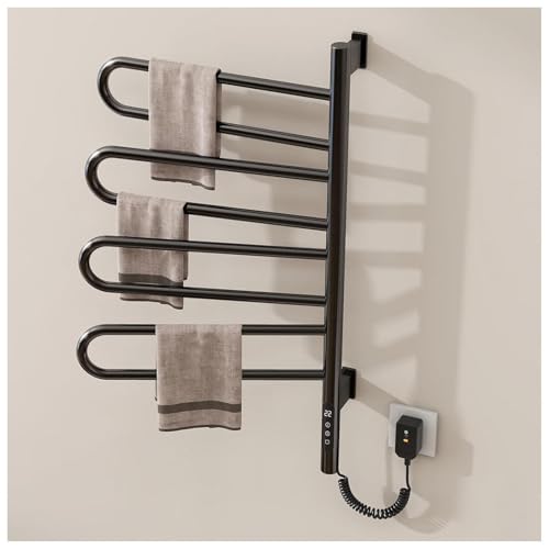 Sèche-serviettes mural rotatif noir à 180° avec minuterie LED