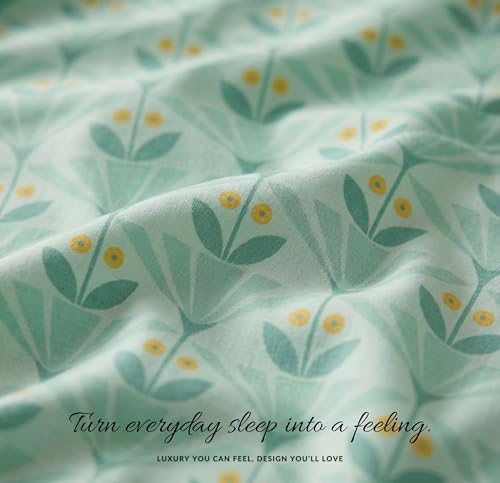 Image of SANMARINO Premium Cotton Double Bed 4 Piece Bedding Set with Frill Border | Comforter with Matching Bedsheet and Pillow | Ultra Soft & Lightweight Quilted Comforter Set |228x228 cm,Mint Meadow Green