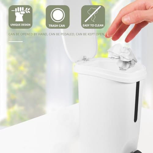 Image of MAGICLULU 10L Step-on Trash can with Pedal, Lid, and Stay-Open Feature for Kitchen, Bathroom, Living Room, and Office, White Plastic Waste Bin