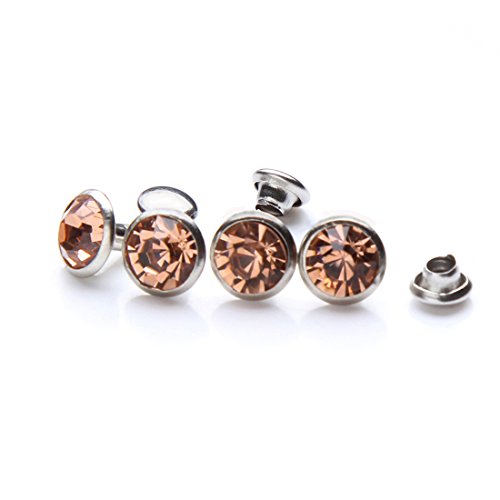 100 Sets Cz Colorful Crystal Rivets Silver Color Spots Studs Double Cap for DIY Leather-Craft (Champagne, 6MM)