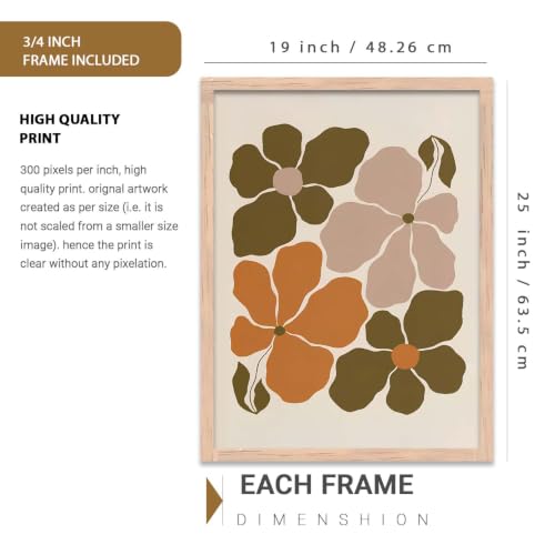 Image of kotart Home Decor Boho Painting Decorative Wall Art | Aesthetic Poster With Frame For Living Room Bed Room Hotel Wall Decor Digital Reprint Set of 3 (19X25 inch)