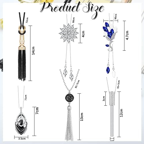 KALVICA 6Pcs Long Pendant Necklace for Women Lady Long Sweater Necklace Cubic Zirconia Flower Tassel Long Necklaces Sweater Chain Fashion Jewelry Women Gifts