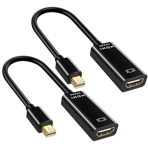 Mini DisplayPort to HDMI Adaptor DP(Thunderbolt Compatible) to HDMI 4Kx2K Converter Gold-Plated Cord for MacBook, Mac mini, Microsoft Surface Pro 3/4 (Black, Mini DP to HDMI (2 Pack))
