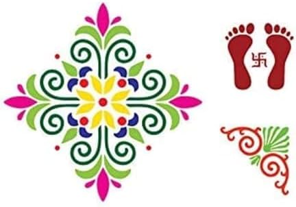 Reusable Pine Wood Traditional Rangoli Stencils, Diwali Smooth Finish Rangoli Design Templates (Pack of 3, Design 1)