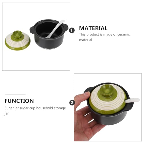 Tarro de condimentos verde con cuchara Gatuida: cerámica hermética para preservar aromas 8
