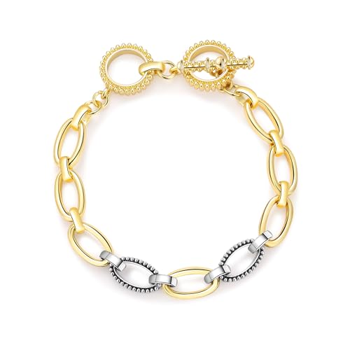 dnswez Gold Bracelets for Women, Two Tone Link Chain Bracelets