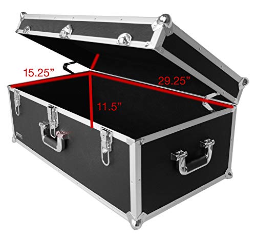 Vaultz Storage Trunk - Extra Large 14 X 30 X 16 Inch Locking Trunks For Storage W/Wheels - Lockable Chest For Bedroom, Dorm, Military, Travel, Camp - Black #TOP3