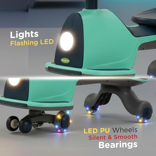 Image of Baybee Nord Baby Swing Car for Kids | Twister Push Ride on Kids Car with 360 Rotation, LED Light & Music | Push Rider Cars upto 85kg Weight Capacity | Magic Cars for Kid 3 to 8 Years (Teal /Dark Blue)