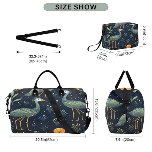 Funny Green Ostrich Travel Duffel Bags Gym Bag Weekender Handbag with Toiletry Bag for Women Girls Men3