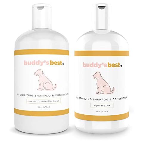 Buddy's Best Shampoo for Dogs Bundle - Dog Shampoo for Dry Itchy Skin with Dog Conditioner for Dry Itchy Skin - Coconut Vanilla Bean 16 Ounce, Ripe Melon 16 Ounce - Total 32 Ounces Cover