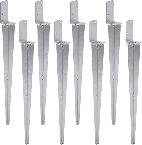TRIBECCO 8x Support universel pour poteau à encastrer L, Support de poteau galvanisé à chaud Manchon de sol articulé Support de poteau Ancrage de poteau en acier argenté (8, 50x600)