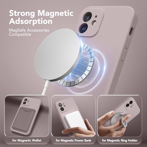 Image of Magnetic for iPhone 12 Case, Compatible with MagSafe, [Full Camera Protection][Screen Protector] Silicone Shockproof Protective Phone Case for iPhone 12 6.1 inch, Hazel
