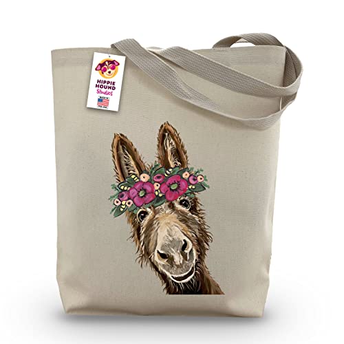 Donkey Tote Bag - Donkey Lover Gift - Flower Crown donkey Totes -Handmade Totes - Donkey Canvas Totes - Cute Donkey Reusable Shopping Bag - Donkey Christmas Gift - Grocery Bag - Beach Bag