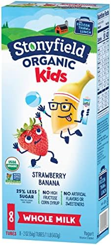 Stonyfield Organic Kids Strawberry Banana Whole Milk Yogurt Tubes, 2 oz, 8 Ct - #1 Organic Kids Yogurt, No Artificial Flavors or Sweeteners