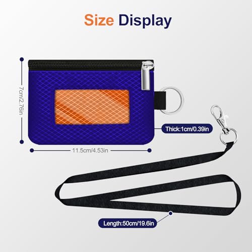 Image of Minimalist RFID Blocking Small Wallet with ID Window,WaterResistant Zip Id Case Wallet with Lanyard Keychain for Cards,Cash,Travel,Women,Men (Sapphire Blue /Orange)