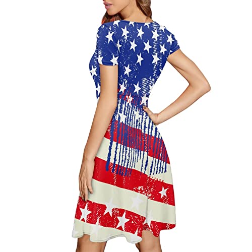 Image of Irisjudy T Shirt Dress for Women Short Sleeve Girls Short Sleeve Dress Plus Size, O Neck Knee Length Midi Dress for Ladies