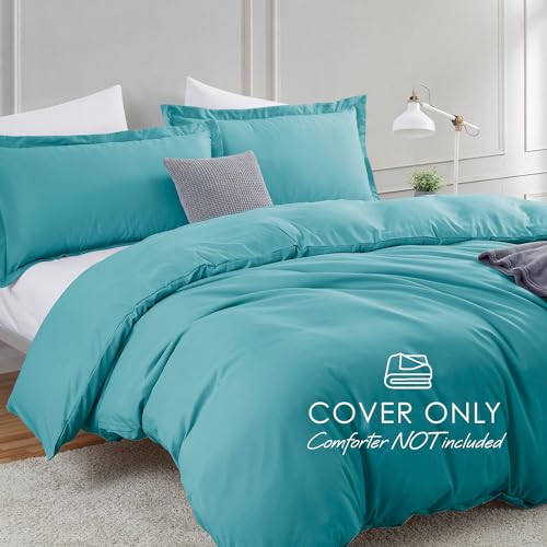 Image of Hearth & Harbor Teal Duvet Cover Twin Size, 2 Piece Bedding Set | Soft Double Brushed Bedding Set, Button Closure, 1 Duvet Cover 68x90 Inches, 1 Pillow Sham